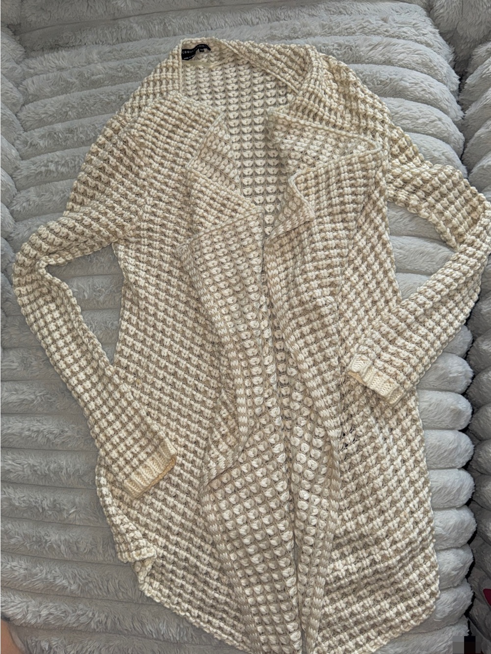 BCBG MAXARZIA Cozy Popcorn Knit long Open-Front Cardigan Sweater - Cream